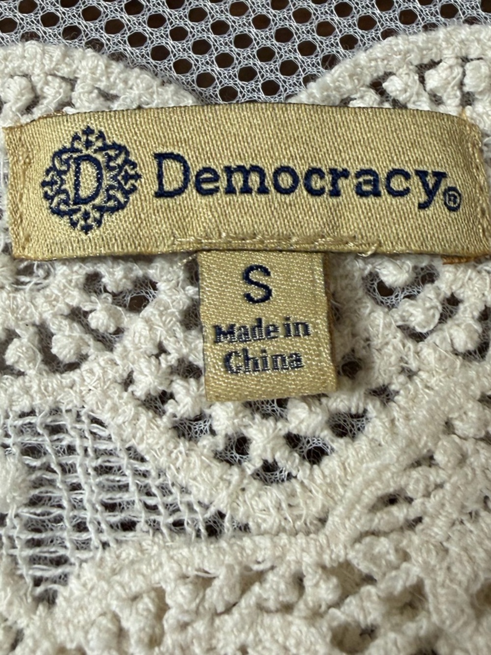Democracy Boho Lace Embroidered Rayon Camisole Tank Top Tan Neutral Summer Sz S - Picture 5 of 11